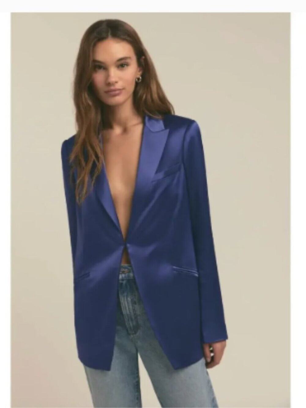 Favorite Daughter The Satin Blazer Navy Venetian Blue Sz L
